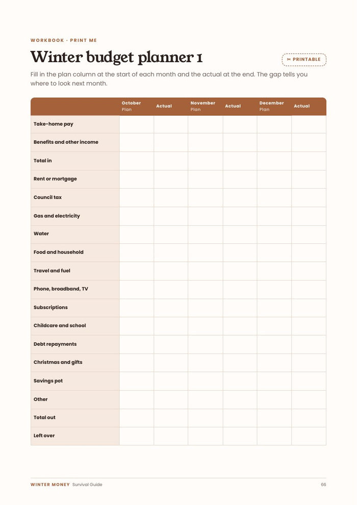Winter budget planner
